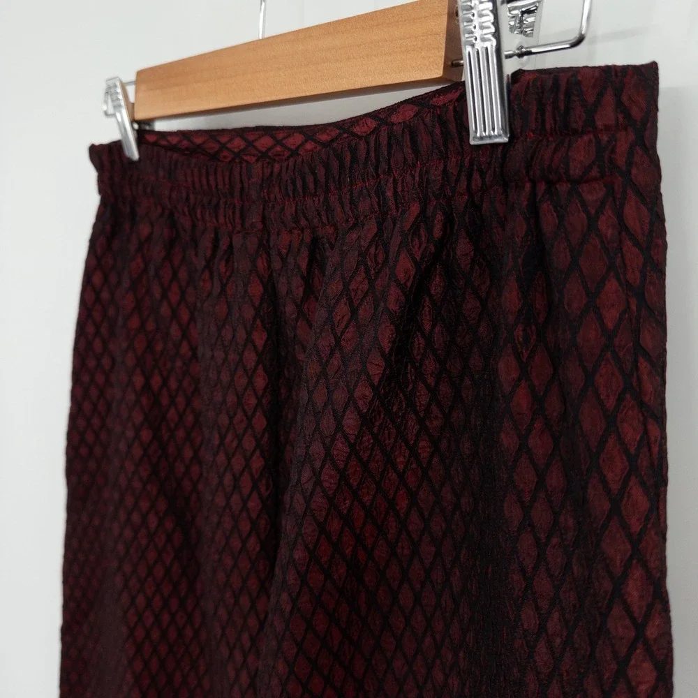 Vintage Burgundy Pencil Skirt Women 12P Diamond Lattice Whimsigoth Dark Romantic